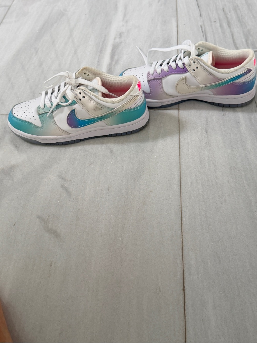 Nike Low-Top Sneakers in White with Teal, Purple and Pink Accents
